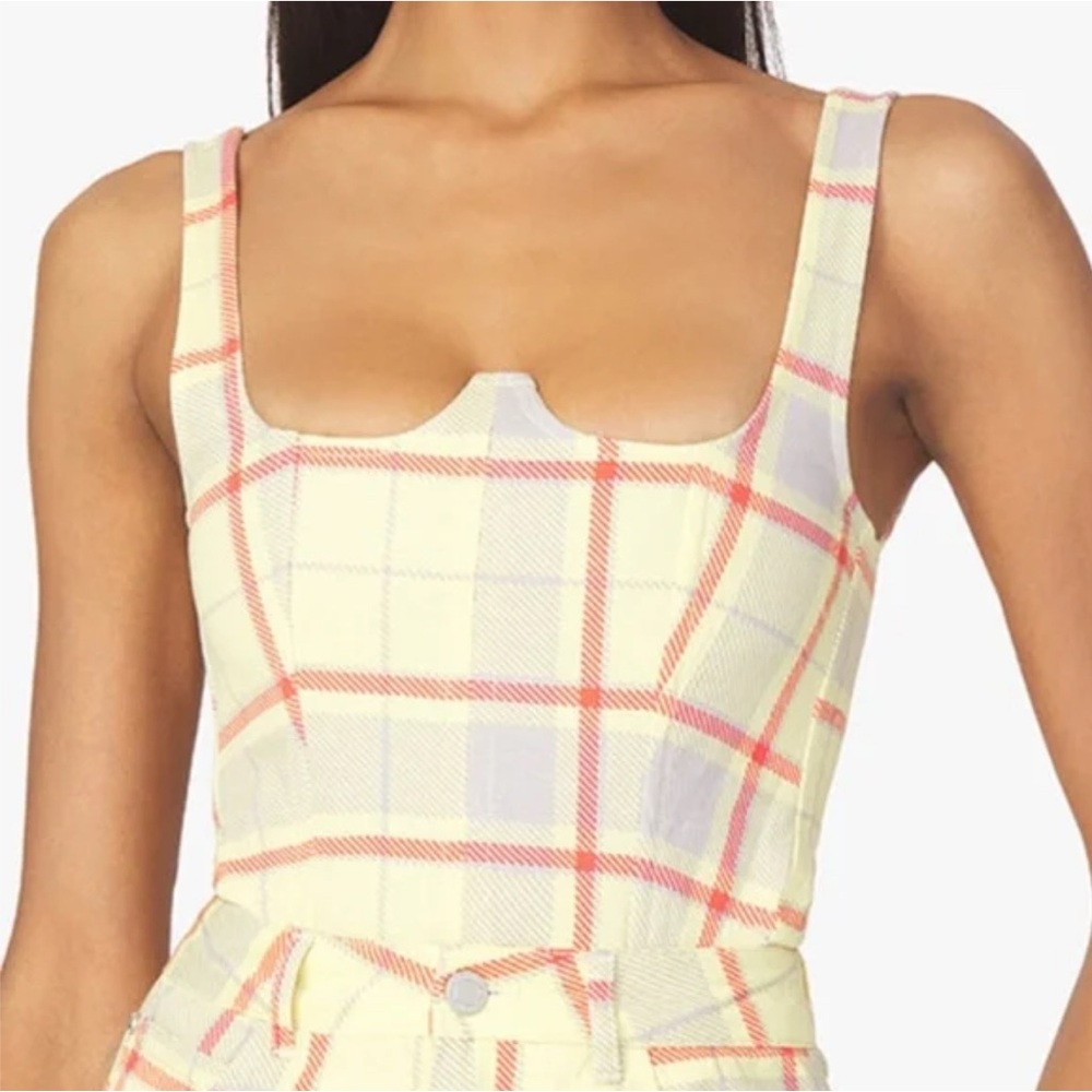 WEWOREWHAT Plaid Seamed Corset Bustier Top Garden Glade Yellow Size M NWT